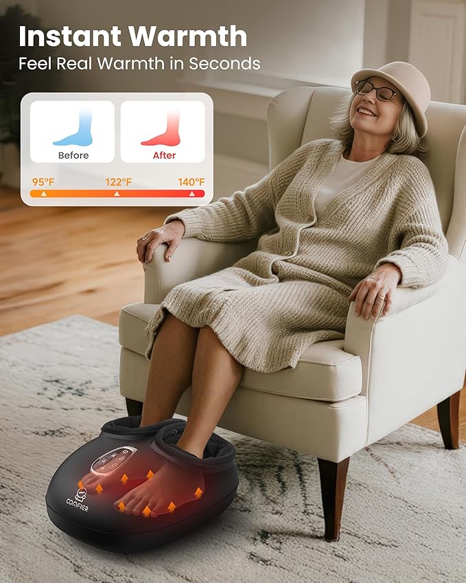 COMFIER Heated Foot Massager for Neuropathy Pain Plantar Fasciitis Electric Feet Massager with Heat Compression Vibration Shiatsu Deep Tissue Relief Foot Heater Massager Large Size 14 for Men