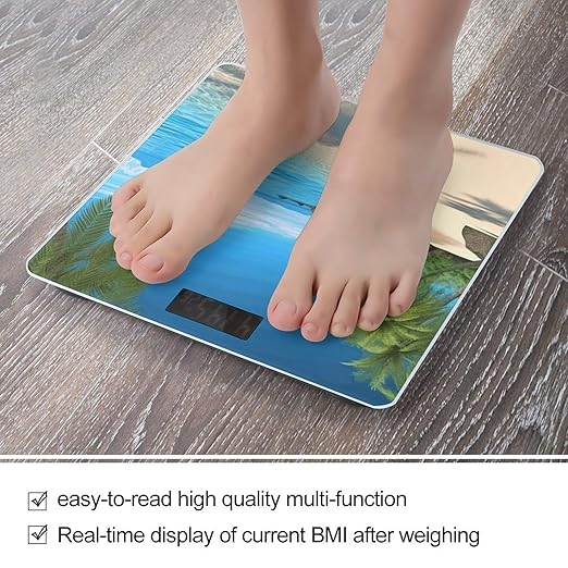 Hawaiian Beach with Palm Trees Scale for Body Weight High Precision Digital Weight Scales with LCD Display Anti-Slip Sturdy Slim Tempered Glass Bathroom Scale for Home Use