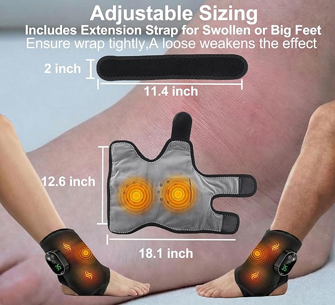 Foot Massager for Neuropathy Plantar Fasciitis Pain Relief Cordless Heated Vibrating Cloud-Soft Ankle Wrap Feet Massage Portable 2H Run Time 6 Heats 3 Modes Auto-Off Timer1 Pair