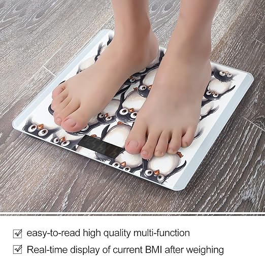 Cute Baby Penguins Sketch Digital Bathroom Scale for Body Weight Weighing Scale with Backlit LCD Display High Precision Measurements &amp Measures Weight Up to 180kg