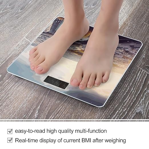 Aerial View of Paris Cityscape Digital Bathroom Scale for Body Weight with High Precision Digital Weighing Scale with BMI Clear LCD Display and Step-On Measures Weight Up to 180kg