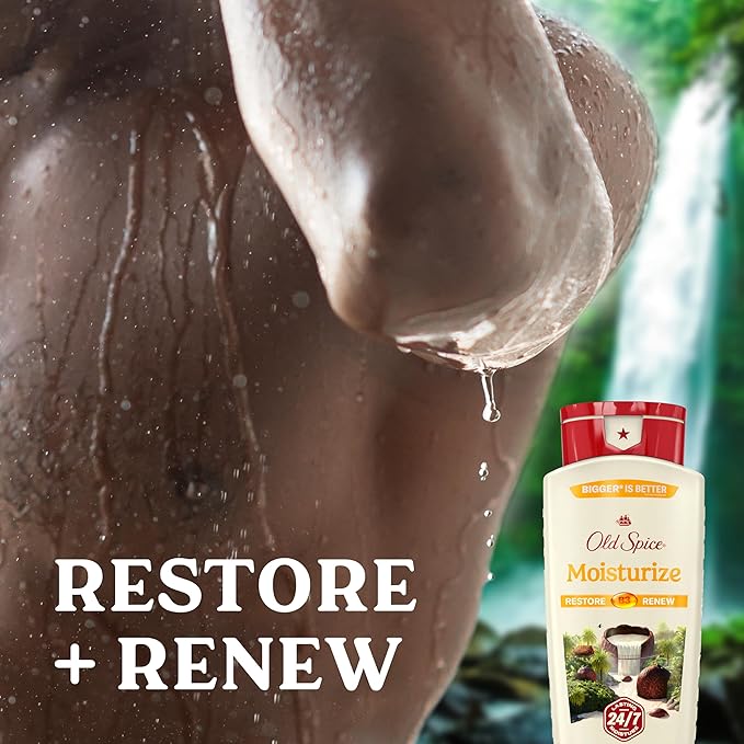 Old Spice Cleansing Body Wash for Men 24/7 Shower Fresh with Lasting Scent Restore &amp Renew Gentle on Skin Vitamin B3 Moisturize with Shea Butter Scent 18 oz (Pack of 4)