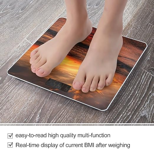 Beach and Sunset Digital Bathroom Scale for Body Weight Lighted LCD Display Round Corner
