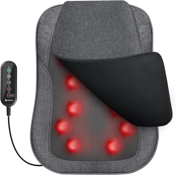 CooCoCo 14×19 Shiatsu Back Massager with Heat Birthday Gifts for Dad Mom Women Men Husband Portable Massage Chair Pad Kneading Massage Tools for Pain Relief Chair Massager for Office Home