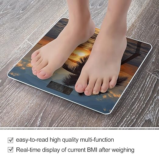 Sunset Palm Tree Ocean Bathroom Scale Ultra-Bright Liquid Crystal Screen Weight Scale Accurate Bathroom Body Scales for Body Weight Bathroom Pet Home Bedroom Gift-Giving