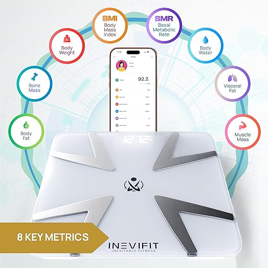 INEVIFIT SMART Body Fat Scale Highly Accurate Bluetooth Digital Bathroom Body Composition Analyzer Measures Weight Body Fat Water Muscle BMI Visceral Fat &amp Bone Mass for Unlimited Users