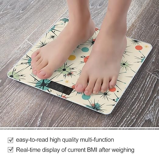 Atomic Stars Retro Pattern Scale for Body Weight Accurate Digital Bathroom Scale Toughened Glass High Precision Scales Smart Weight Scales with Large LCD Backlight Display Weighing Machine