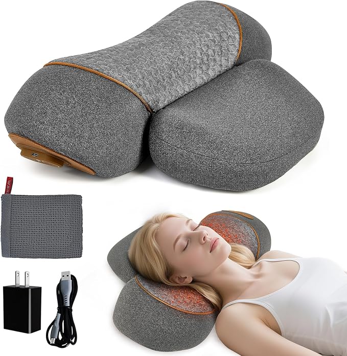 Neck Pillow - 3-in-1 Wireless Neck Pillow with Battery Travel Neck Massage Pillow for Shoulder Pain Relief Deep Tissue Pain Relief with Heat and Stretching Neck Hump Corrector for Women
