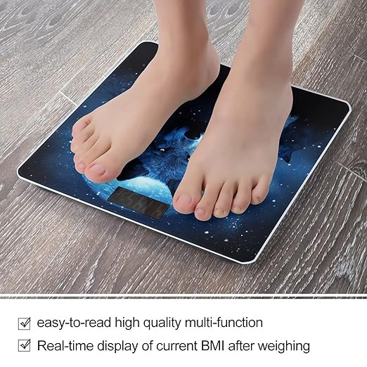 Wolfs Scale for Body Weight Anti-Slip Tempered Glass Digital Bathroom Scales Clear LCD Display Weighing Scale Safe Rounded Corners Smart Scales