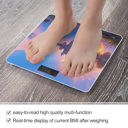 Sun and Moon Scale for Body Weight Sturdy Tempered Glass Weighing Scales with LCD Display Accurate Digital Bathroom Scale Convenient Body Fat Smart Scales Easy Read