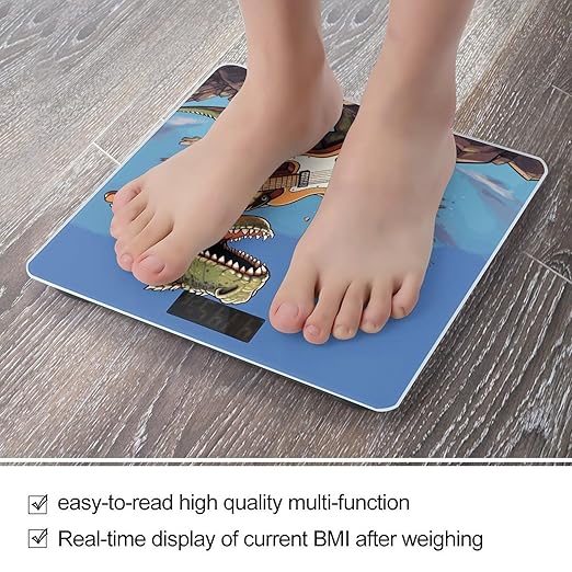 Digital Bathroom Scale for Body Weight Scale with Bright LCD Display High Accuracy Step-On Technology Auto On/Off Dinosaur Playing Guitar Digital Scales 400 Lbs /180kg