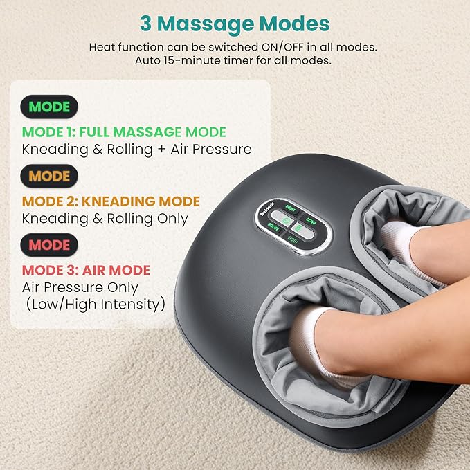 Nekteck Shiatsu Foot Massager with Heat [2026 Upgraded] 3 Modes Deep Kneading Therapy Air Compression Feet Massage Tool for Plantar Fasciitis Relaxation Gifts for Men Women Fits Size to US 13