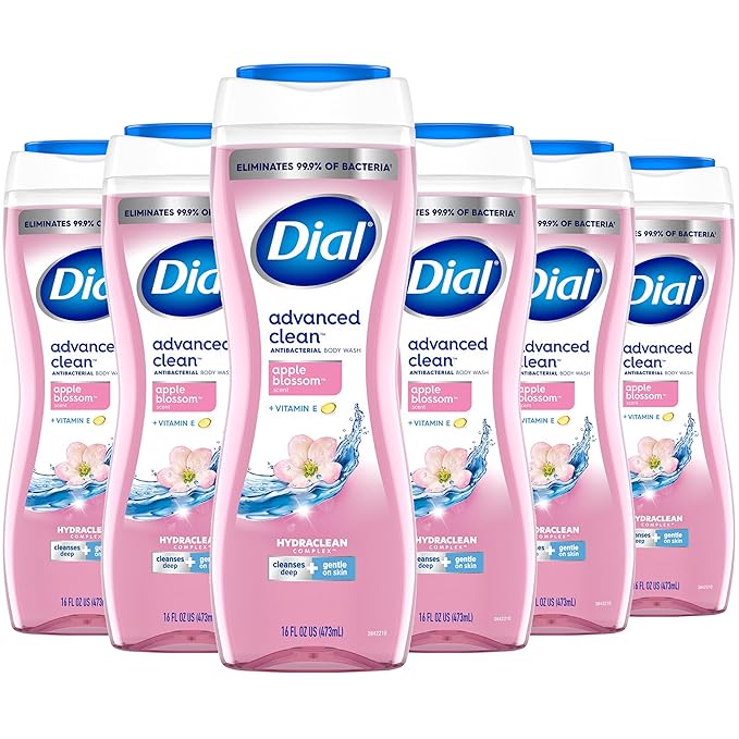 Dial Body Wash 6 Pack Apple Blossom Scent Hydrating and Moisturizing Deep Cleaning Women's Body Wash with Vitamin E for Dry Skin 16 oz. Each