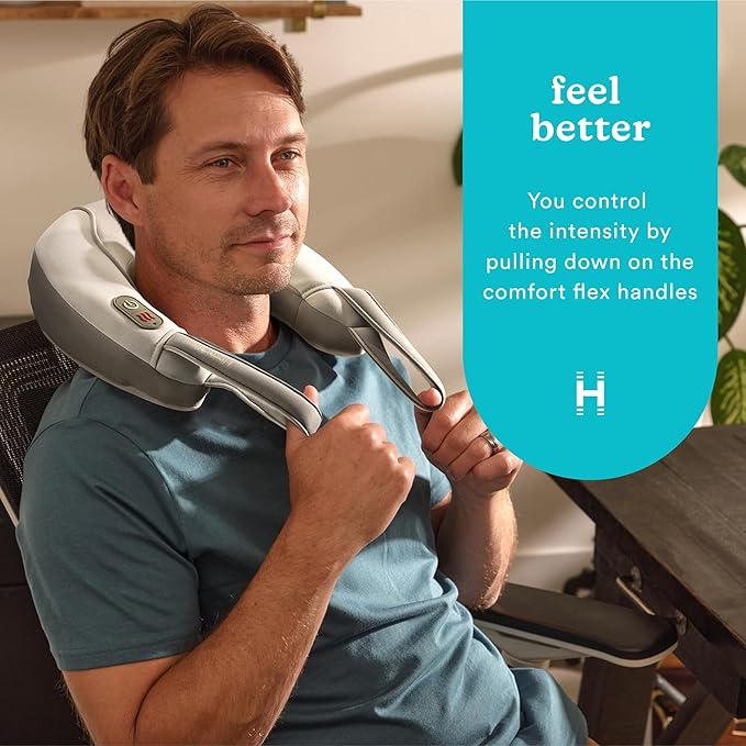 Homedics Pro Therapy Vibration Neck Massager with Soothing Heat Portable Pain Relief Massage for Stiff Neck Muscles Soothing Heat for Tension and Stress Release Customizable Speeds