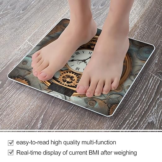 Rusty Steampunk Clock Bathroom Scale for Body Weight 400 Lb Weight Scale with High Precision Sensors Tempered Glass Highly Accurate Digital Weighing Machine for People