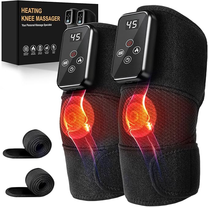Cordless Knee Massager with Heating Electric Massage Knee Brace [2026 Upgraded] with Fleece Lining for KneeShoulderElbow6 Heat Levels &amp 9 VibrationGifts for Men Women（Black Pair）