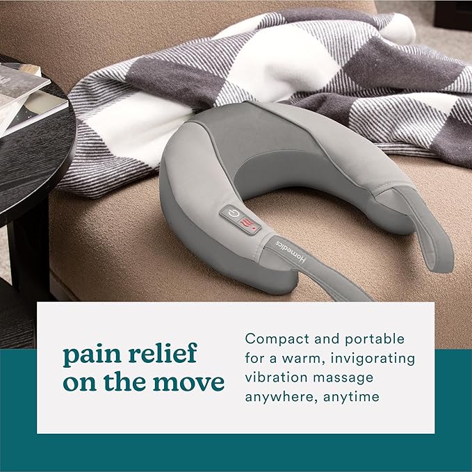 Homedics Pro Therapy Vibration Neck Massager with Soothing Heat Portable Pain Relief Massage for Stiff Neck Muscles Soothing Heat for Tension and Stress Release Customizable Speeds