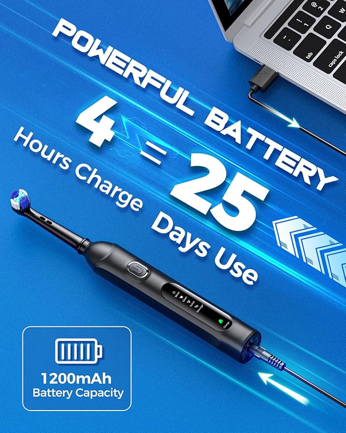 TEETHEORY Rotating Electric Toothbrush for Adults with 8 Brush Heads (2 Types) 4 Modes Deep Clean Electric Toothbrush with Rechargeable Power and 2 Min Smart Timer (1- Black with travelcase)