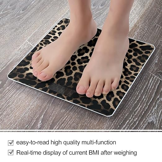 Black Leopard Print Bathroom Scale for Body Weight LCD Display Digital Bathroom Scale Tempered Glass Bathroom Weight Scales Fashion Smart Scales for Home Bedroom 400 Lb