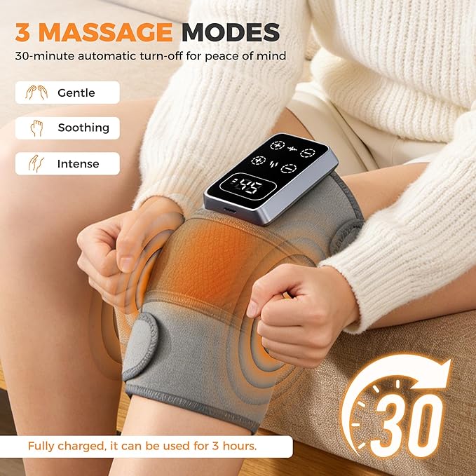 YAZHI Cordless Knee Massager for Pain Relief – Electric Heated Knee Brace 5 Heat Levels &amp 3 Massage Modes Gifts for Men and Women 1pack