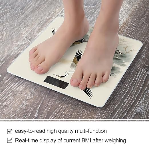 Two Japanese Cranes Flying Traditional Painting Scale for Body Weight Digital Bathroom Scale Accurate Smart Weight Scales with Large Display Weighing Machine High Precision Scales