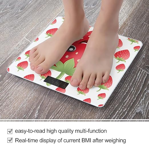 Strawberry Bathroom Scale Large LCD Backlight Display Digital Scale Rounded Corners Body Scales Automatic Power On/Off Bathroom Scales for Home Bedrooms