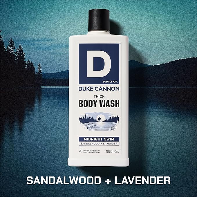 Duke Cannon Midnight Swim Body Wash - Thick High Viscosity Men's Body Wash Exfoliating and Moisturizing Formula Sea Grass and Sandalwood Scents 17.5 oz (3 Pack)
