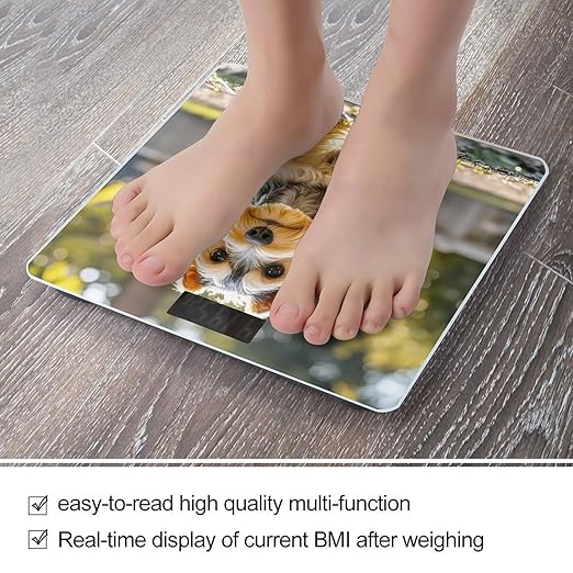 Digital Bathroom Scale for Body Weight Scale with Bright LCD Display High Accuracy Step-On Technology Auto On/Off Yorkie Puppy Digital Scales 400 Lbs /180kg
