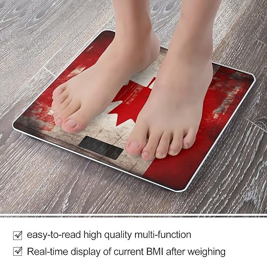 Retro Canada FlagScale for Body Weight with LCD High Precision Weighing Scales Fashion Sturdy Tempered Glass Weight Scales Easy-to-Read Digital Bathroom Scale for Daily 400lb