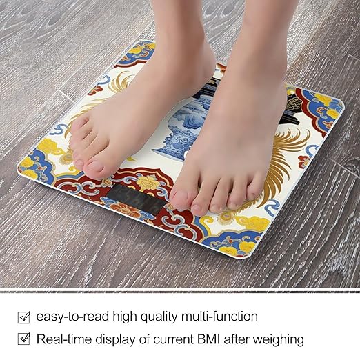 Chinoiserie Smart Scale for Body Weight Digital Bathroom Scale Toughened Glass Weight Scale with Large LCD Backlight Display High Precision Scales Weighing Machine