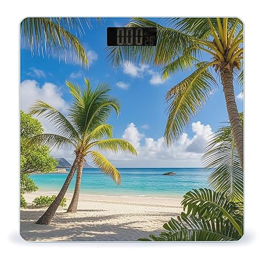 Tropical Palm Tree Hawaii Beach Scale for Body Weight Accurate Digital Bathroom Scale Toughened Glass High Precision Scales Smart Weight Scales with Large LCD Backlight Display Weighing Machine