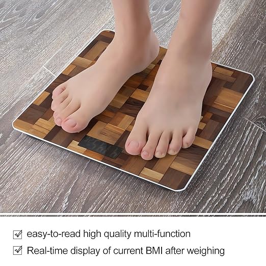 Wood Scale with LCD Easy-to-Read Anti-Slip Weight Digital Bathroom Scale Precision Weighing Scales Sturdy Tempered Glass Body Weight Scales for Daily Use