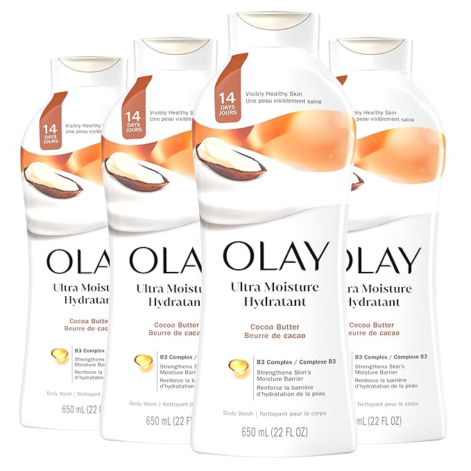 Olay Body Wash for Women Ultra Moisture 24hr Moisturizing Hydrating &amp Refreshing B3 Vitamin Complex Free of Parabens &amp Phthalates For All Skin Types Cocoa Butter Scent 22 fl oz (Pack o