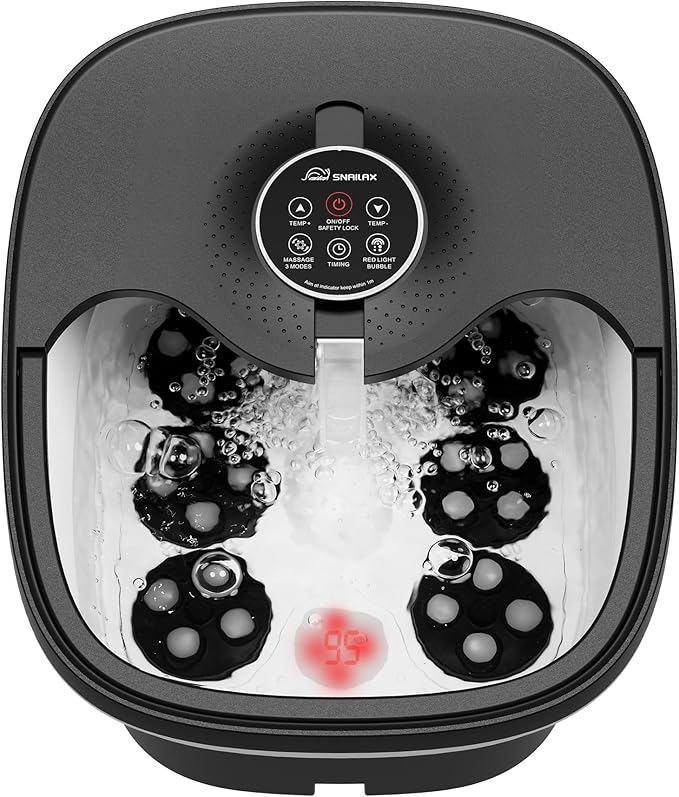 Snailax Foot Spa Bath Massager with Heat Bubble Shiatsu Massage Rollers Remote Control Temperature Control Collapsible Pedicure Foot Soaking Tub