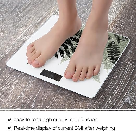 Natural Plant Silhouette Fern LeafScale for Body Weight with LCD High Precision Weighing Scales Fashion Sturdy Tempered Glass Weight Scales Easy-to-Read Digital Bathroom Scale for Daily 400lb