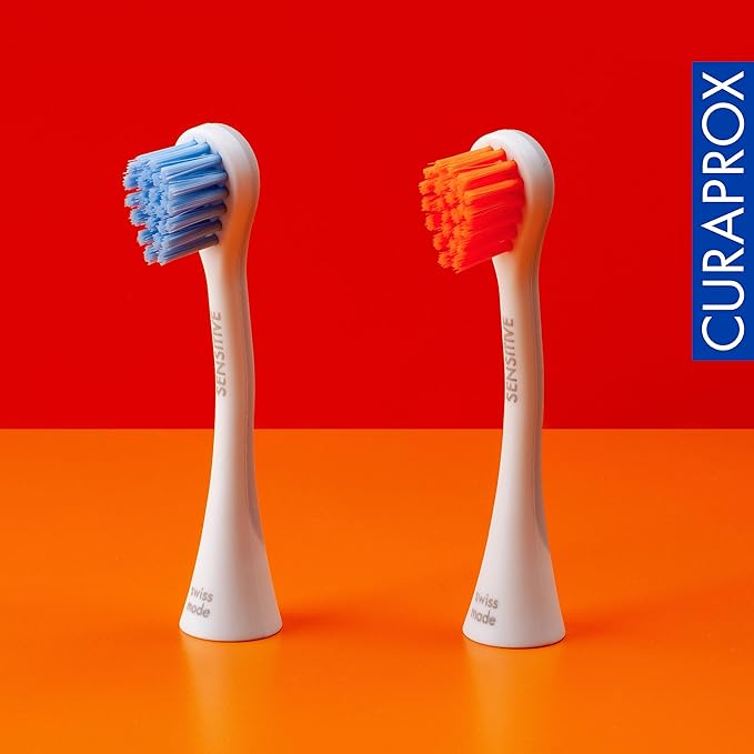 Curaprox Hydrosonic Brush Heads Rainbow Sensitive Duo – for Gentle Gum Care &amp Daily Cleaning | Blue/Orange 2-Pack | Compatible with All Curaprox Sonic Models | Swiss Made