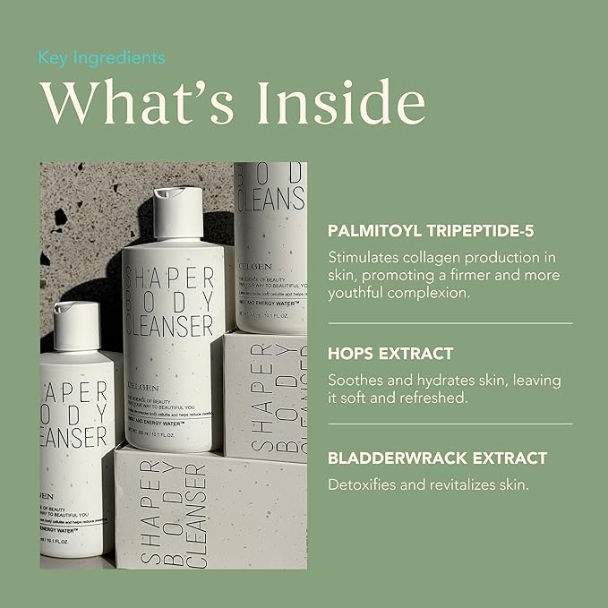 Body Shaper Cleanser – Firming and Hydrating Body Wash for Sensitive Skin Moisturizing Shower Gel with Peptides Energy Water &amp Marine Extracts Paraben-Free Amber Wood Scent (10.1 fl oz)