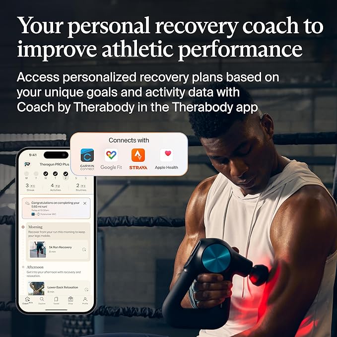 Therabody Theragun PRO Plus - 6-in-1 Deep Tissue Percussion Massage Gun Handheld Personal Massager for Full Body Pain Relief &amp Muscle Tension with Biometric Breathwork Vibration &amp Heated Att