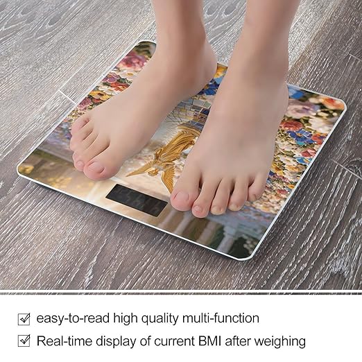 Mosaic Flower Sea with Angel Weight Scale Large Digital Bathroom Scales with Bright LED Display Non Slip Digital Scale and Step On Fashion Weighing Machine for Body