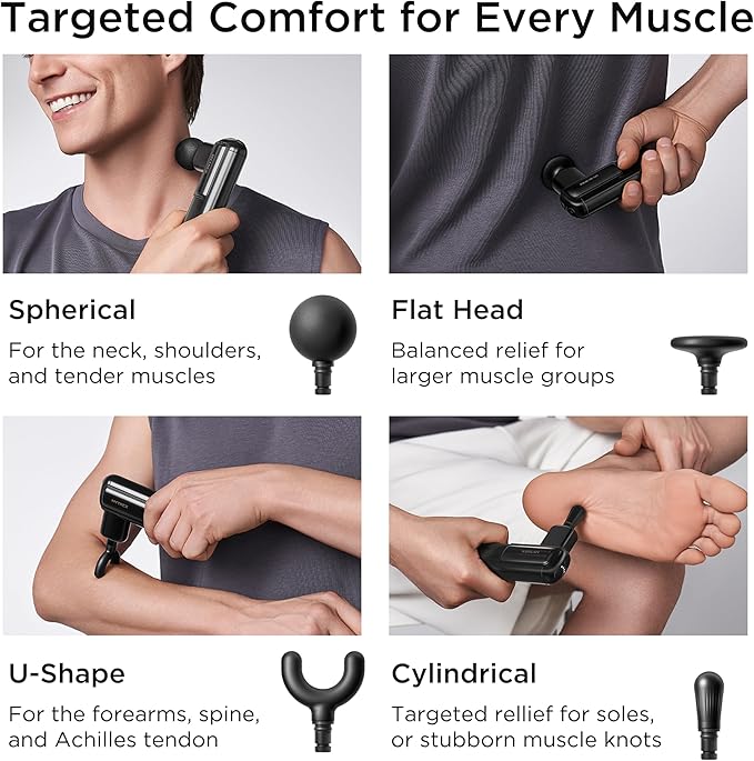 Mini Massage Gun Portable Deep Tissue Percussion Massager with 4 Heads Ultra-Quiet Lightweight 205g for Neck &amp Back Home Office &amp Travel (White)