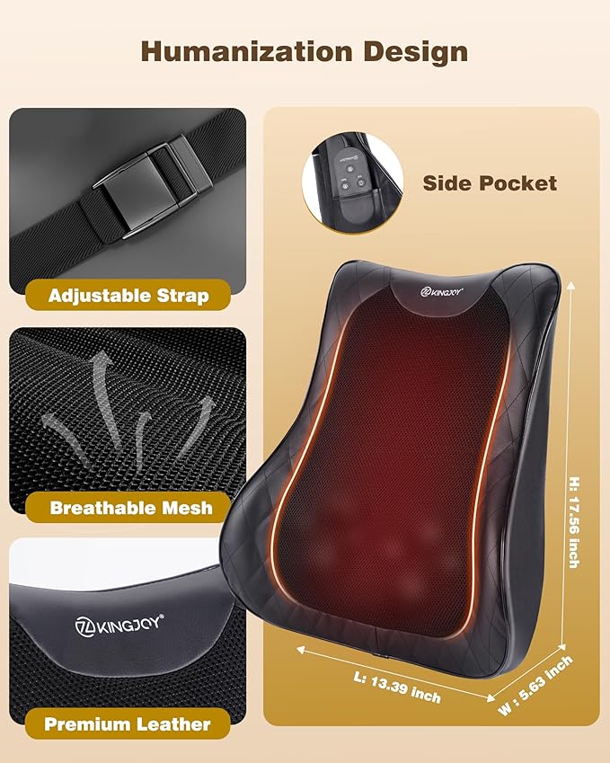 KINGJOY Back Massager for Pain Relief Deep Tissue Full Back Massager with Heat 3D Kneading Massage Pillow with 3 Intensities for Back Neck Shoulder Spot Massage Gifts for Women Man