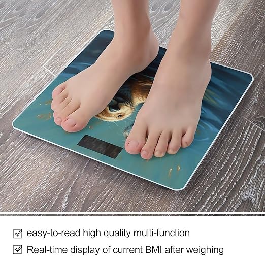 Sea Otters Painting Bathroom Scale for Body Weight Bathroom Digital Electronic Weighing Scale with Back Lit LED Display Sturdy Tempered Glass Weight Watchers Scales 400lb