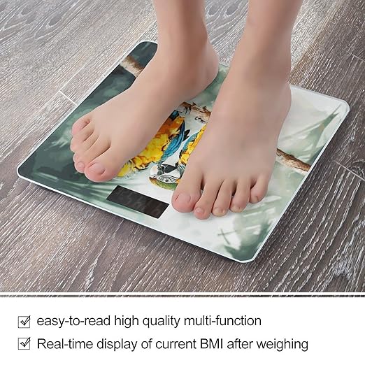 Parrots Scale for Body Weight Anti-Slip Digital Bathroom Scale Sturdy Toughened Glass Weighing Scales High Precision Safe Rounded Corners Smart Scales