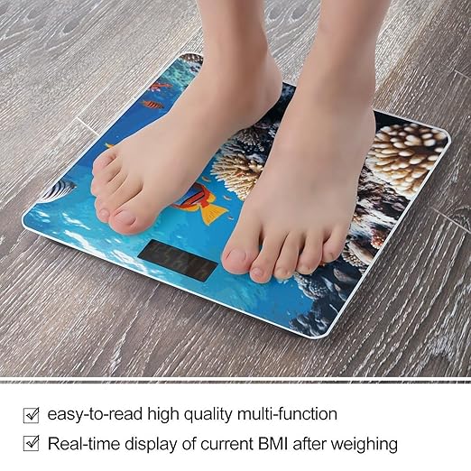 Ocean Tropical Fish Coral Bathroom Scale for Body Weight 400 Lb Weight Scale with High Precision Sensors Tempered Glass Highly Accurate Digital Weighing Machine for People