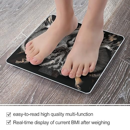 Owl Eyes Digital Bathroom Scale for Body Weight with High Precision Digital Weighing Scale with BMI Clear LCD Display and Step-On Measures Weight Up to 180kg