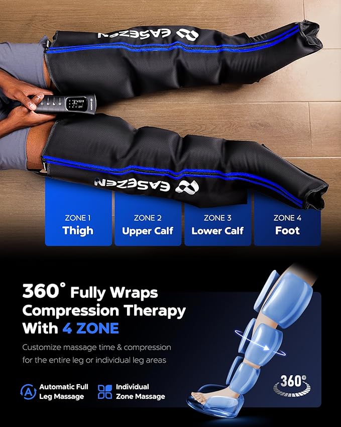 Leg Compression Massager for Circulation and Pain Relief Leg Recovery Compression System for Fast Recovery of Foot Calf and Thigh Relieve Edema Reduce Muscle Fatigue