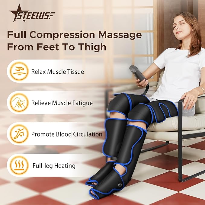 Leg Massager Air Compression Massager with 3 Level Full Leg Heat 6 Modes &amp 3 Intensities for Foot Calf Knee＆Thigh and Muscles Relaxation