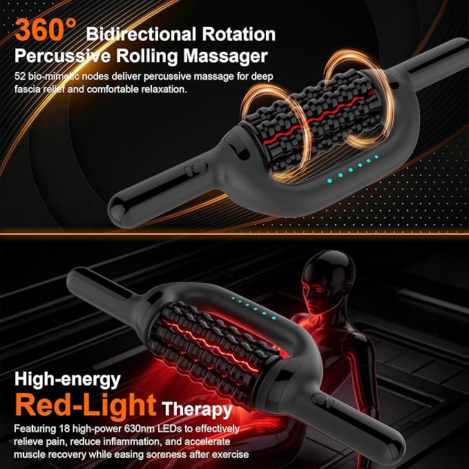 Electric Rolling Massager with Redlight Lymphatic Drainage Massager for lymphedema &amp lipedema Muscle recovery Stick and Back Massage Roller 6-Speed Massage Roller Tool for Arm Legs Calf Foot