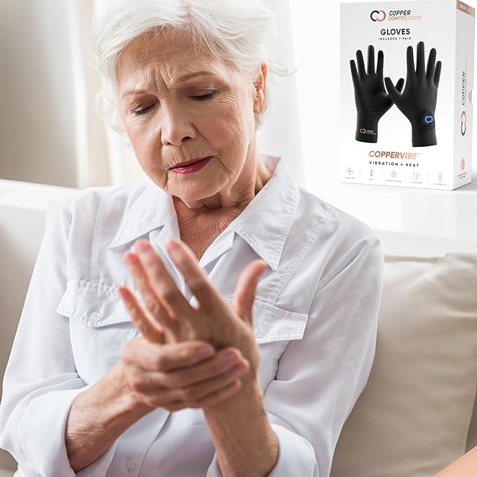 Copper Compression CopperVibe Vibration &amp Heat Gloves - Heated Hand Massage