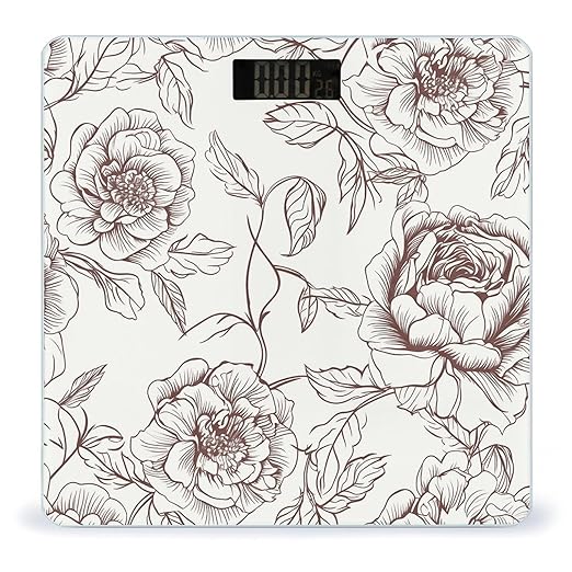 Line Floral Rose Flowers Design2 Scale for Body Weight Digital Bathroom Scale Accurate Smart Weight Scales with Large Display Weighing Machine High Precision Scales